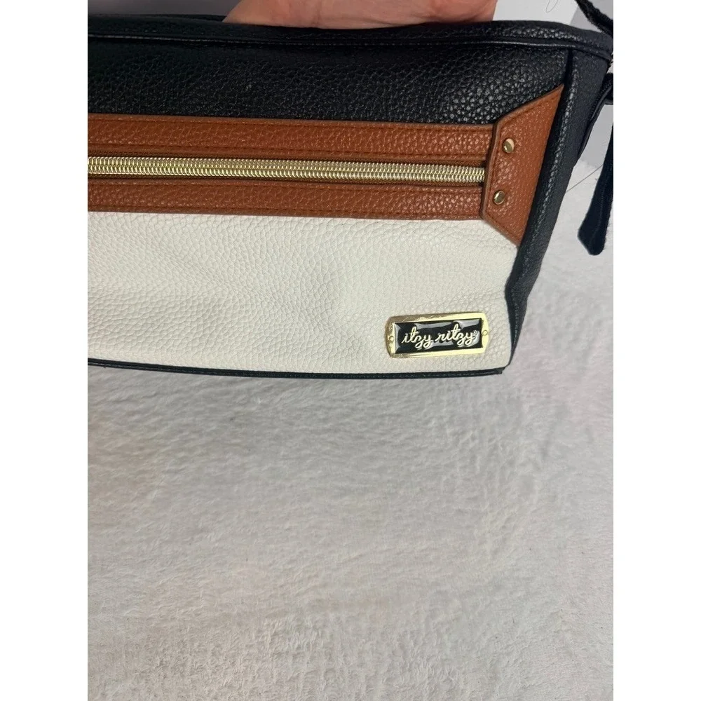 Itzy Ritzy Vegan Leather Diaper Bag Organizer Clutch Travel Pouch Black Tan